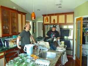 The gang unpacking early before the dinner prep 3