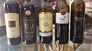 2004 Ella Valley RR, 2007 Carmel Shitaz Kayoumi Single Vineyard, 2007 Ella Valley Cab Vineyard Choice, 2005 Yatir Cabernet Sauvignon, 2003 Malartic Lagraviere