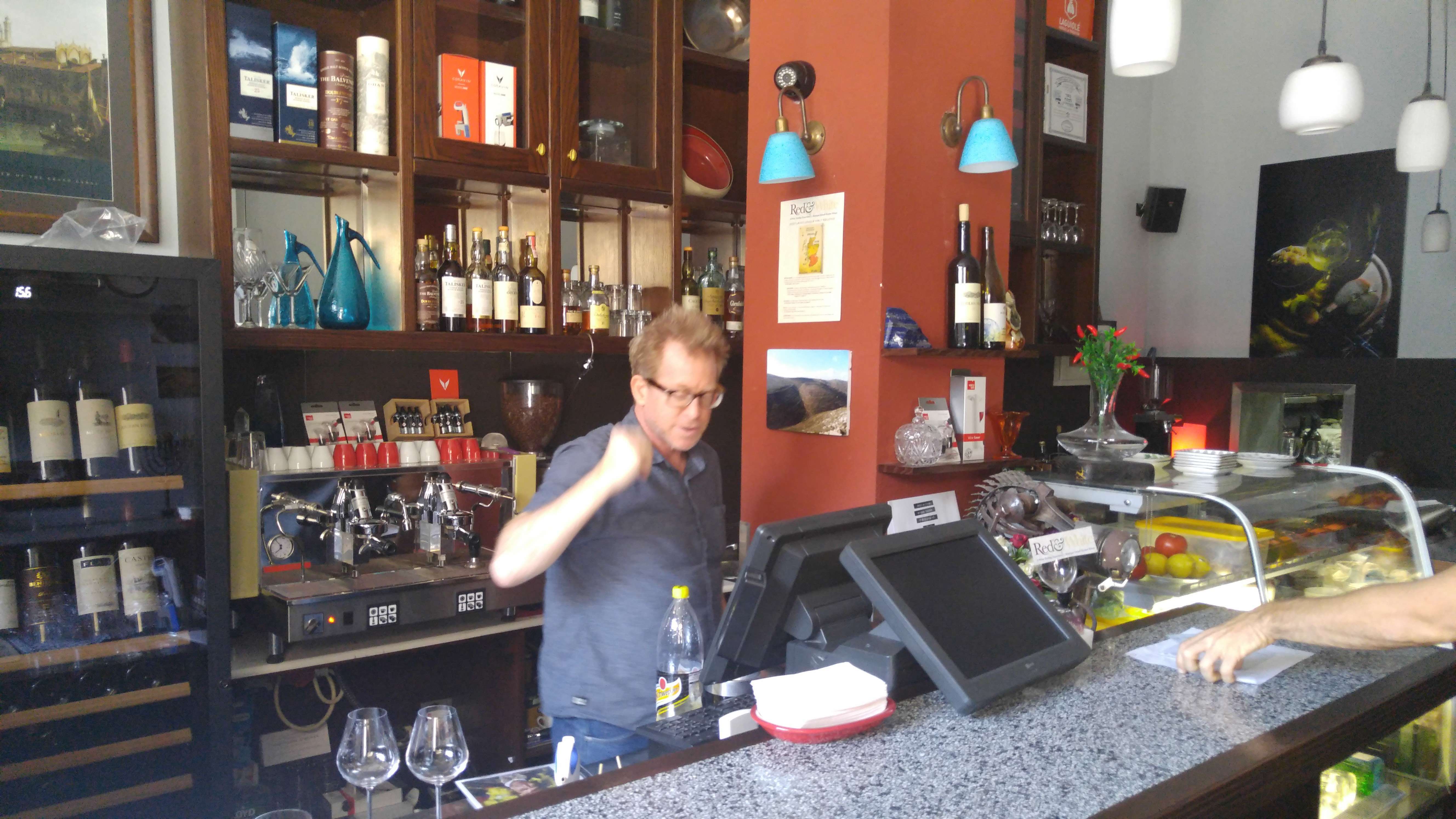 Red and White Bar - behind the bar