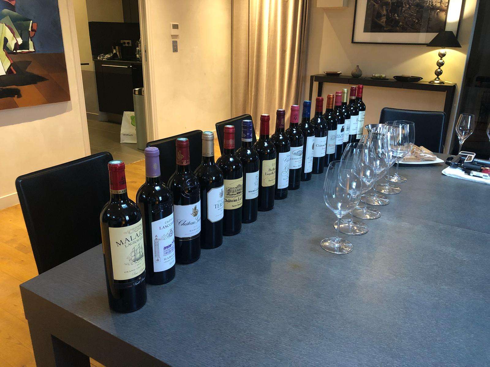 All 16 of the 2016 and 2017 Royal Wines of Bordeuax - sideways view