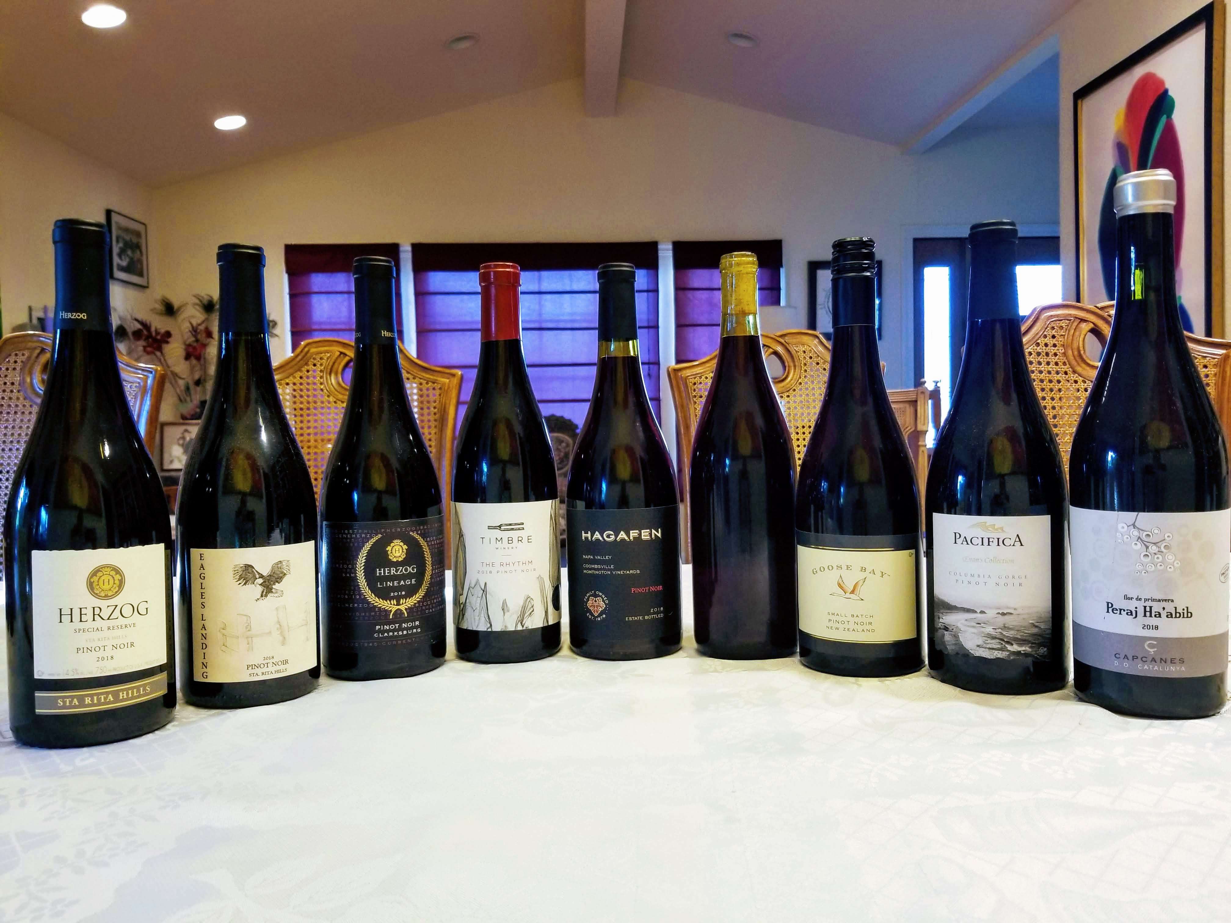 A lineup of the available 2018 kosher Pinot Noirs from around the world